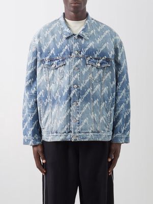 Balenciaga - Scribble-print Denim Jacket - Mens - Light Blue