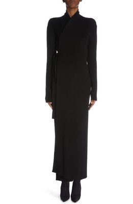 Balenciaga Silk Rib Maxi Wrap Dress in Black