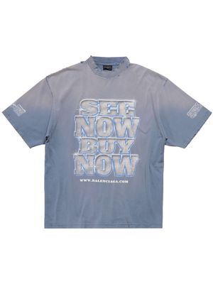 Balenciaga slogan-print cotton T-shirt - Blue