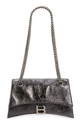 Balenciaga Small Crush Crushed Metallic Leather Shoulder Bag in Steel Grey