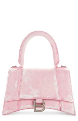 Balenciaga Small Hourglass Denim Print Leather Top Handle Bag in Denim Pink