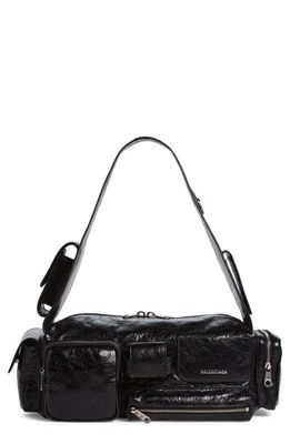 Balenciaga Small Superbusy Crinkle Leather Sling Bag in Black