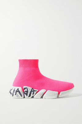 Balenciaga - Speed 2.0 Graffiti Stretch-knit High-top Sneakers - Pink