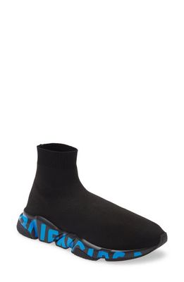Balenciaga Speed Graffiti Sock Sneaker in Black/Black/Blue