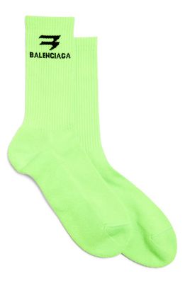 Balenciaga Sporty B Tennis Socks in Grass Green/Black