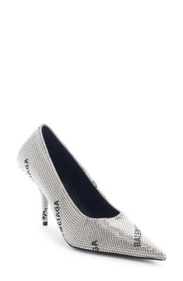 Balenciaga Square Knife Crystal Embellished Pointed Toe Pump in Crystal/Black