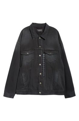 Balenciaga Sticker Oversize Denim Jacket in Soft Black Left Hand Denim
