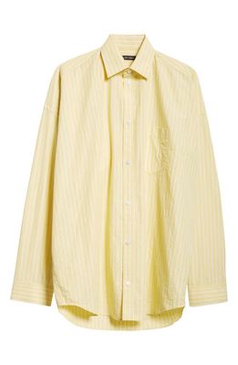 Balenciaga Stripe Cocoon Poplin Button-Up Shirt in Light Yellow/White