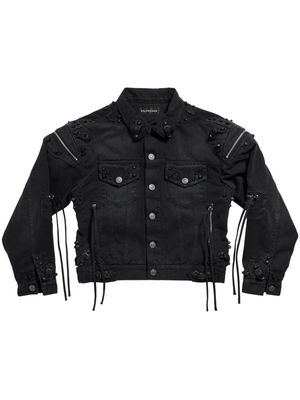 Balenciaga studded fringed denim jacket - Black