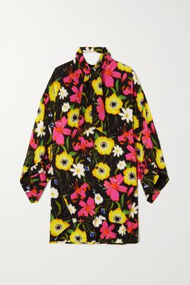 Balenciaga - Swing Twisted Oversized Floral-print Crepe De Chine Blouse - Black