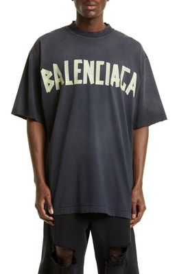Balenciaga Tape Logo Cotton Graphic T-Shirt in Washed Black