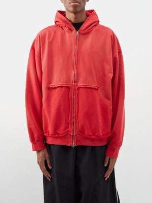 Balenciaga - Tape Logo-print Distressed Cotton-jersey Hoodie - Mens - Red