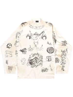 Balenciaga Tat long-sleeve cotton T-shirt - White