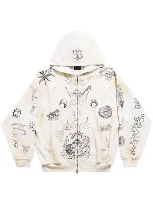 Balenciaga Tat zip-up cotton hoodie - White