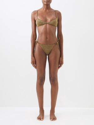 Balenciaga - Tie-side Lurex Bikini - Womens - Black Gold