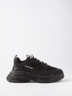 Balenciaga - Triple S Mesh And Faux Leather Trainers - Mens - Black