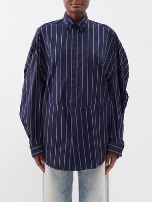 Balenciaga - Twisted-seam Striped Cotton-blend Oversized Shirt - Womens - Navy