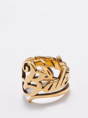 Balenciaga - Typo Logo Ring - Womens - Gold