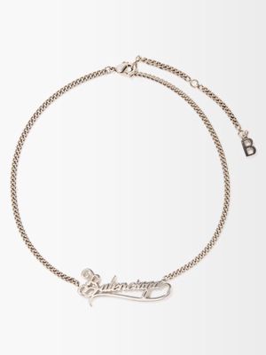 Balenciaga - Typo Valentine Logo Necklace - Womens - Silver