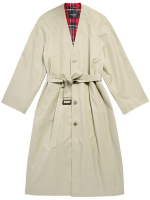 Balenciaga V-neck belted cotton trench coat - Neutrals