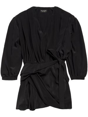 Balenciaga V-neck silk minidress - Black