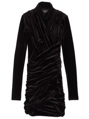 Balenciaga velvet long-sleeve mini dress - Black