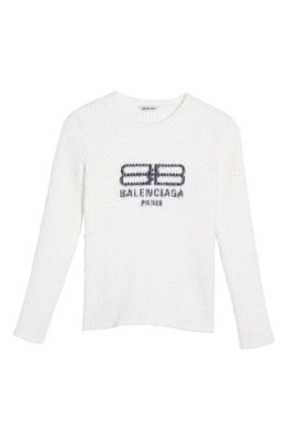 Balenciaga Women's BB Logo Cotton Blend Sweater in White/Black