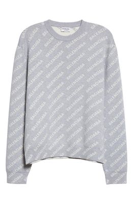 Balenciaga Women's Logo Jacquard Crop Crewneck Cotton & Wool Blend Sweater in Grey/Black