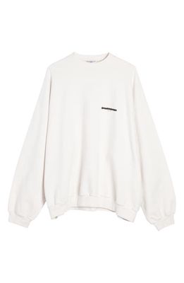 Balenciaga Women's Oversize Cotton Logo Sweatshirt in Ecru
