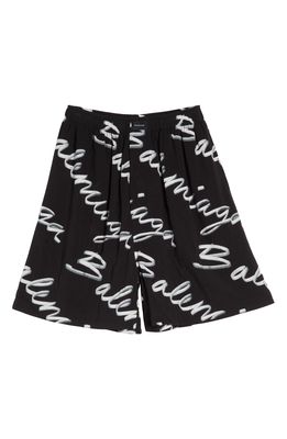 Balenciaga Women's Scribble Print Logo Shorts in Black/White