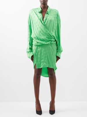 Balenciaga - Wrap-front Bb-jacquard Dress - Womens - Green