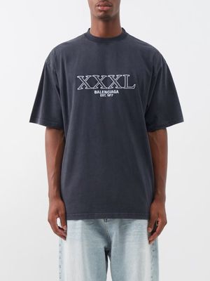 Balenciaga - Xxxl-embroidered Cotton-jersey T-shirt - Mens - Black White