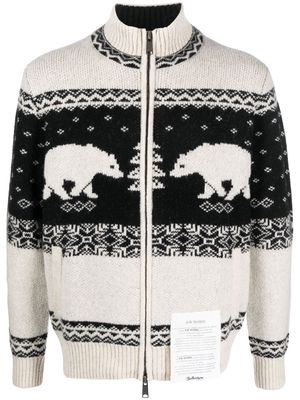 Ballantyne fair isle intarsia knit zip-up wool cardigan - Black