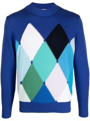 Ballantyne Rombo intarsia-knit cotton jumper - Blue