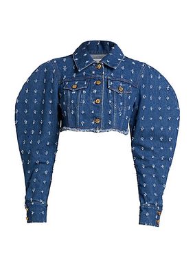 Balloon-Sleeve Crop Denim Jacket