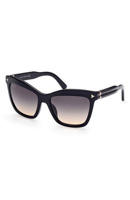 Bally 56mm Gradient Cat Eye Sunglasses in Shiny Black /Gradient Smoke