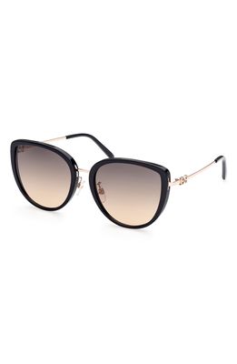 Bally 58mm Gradient Cat Eye Sunglasses in Shiny Black /Gradient Smoke