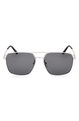 Bally 61mm Aviator Sunglasses in Shiny Palladium /Smoke