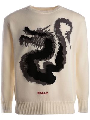 Bally dragon-motif merino-wool jumper - Neutrals