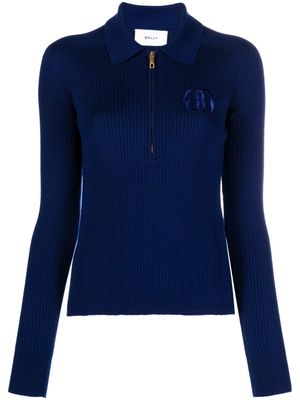 Bally logo-embroidered ribbed-knit jumper - Blue