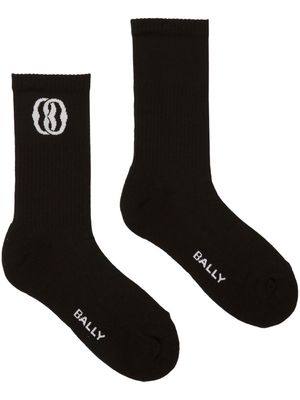 Bally logo-intarsia ribbed ankle socks - Black