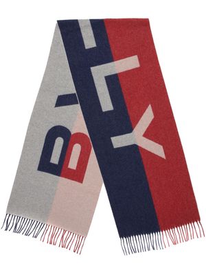 Bally logo-jacquard two-tone fringed scarf - Blue