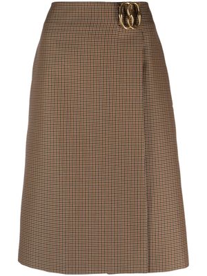 Bally logo-plaque check-pattern straight skirt - Brown