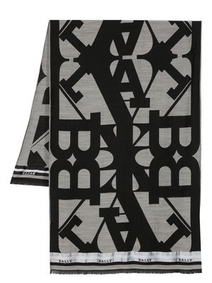 Bally monogram pattern frayed edge scarf - Black