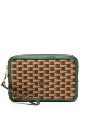 Bally Pennant-pattern contrasting-trim leather clutch bag - Green