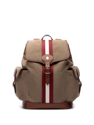 Bally ribbon stripe buckle backpack - Brown