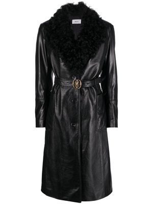 Bally shearling-trim belted leather coat - Black