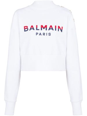 Balmain 3-Buttons logo-print cotton sweatshirt - White