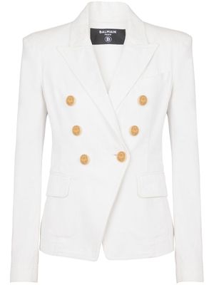 Balmain 6-Button double-breasted denim blazer - White