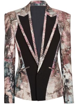 Balmain abstract-print linen blazer - Black